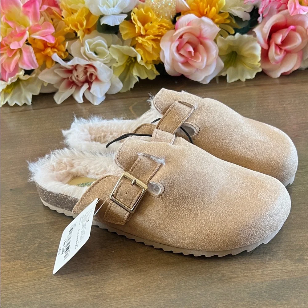 Kids Faux-Suede Slip-On Clogs with Plush Lining — Light Tan